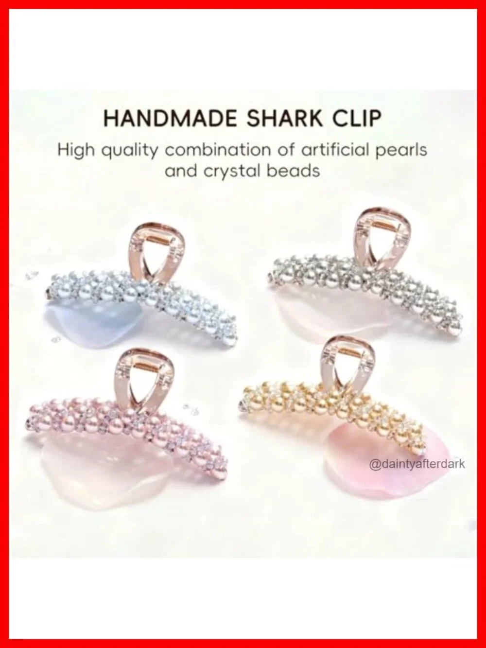 Faux Pearl Hair Claw Clip with Clear Crystal Beads, Strong Hold Non Slip,